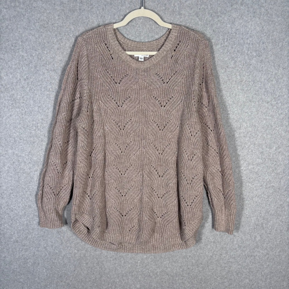Sonoma Open Knit‎ Sweater XXL Tan Oatmeal Heritage Fisherman Cottage Neutral